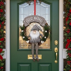 Guirlanda de Natal Sisal Feliz Natal 40x28cm Papai Noel / Boneco de Neve Xadrez Enfeite de Porta Decoração Natalina