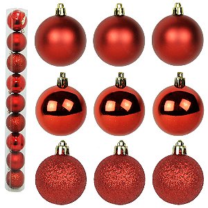 BOLA DE NATAL MISTA FOSCA/LISA/GLITTER VERMELHA C/9 PCS 6CM  RIO MASTER