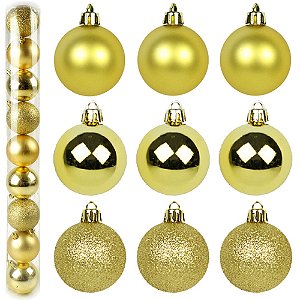 BOLA DE NATAL MISTA FOSCA/LISA/GLITTER DOURADA C/9 PCS 6CMRIO MASTER ENFEITE NATAL