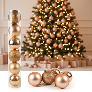 NT. BOLA DE NATAL MISTA FOSCA/LISA/GLITTER CHAMPANHE C/6 PCS 8CM0 KX9695 RIO MASTER