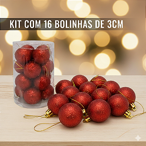 BOLA DE NATAL GLITTER VERMELHA C/16 PCS 3CM NO TUBO NATALKASA - ENFEITE ARVORE DE NATAL