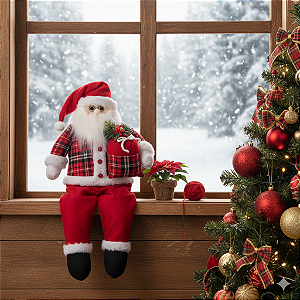 Papai Noel Sentado Artesanal 55cm de Pelúcia – Decoração de Natal Tradicional e Encantadora