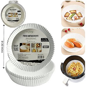 FORMA DE PAPEL REDONDA DESCARTAVEL BRANCA AIR FRYER/FRITADEIRA ELETRICA 50 PCS 19/16CM