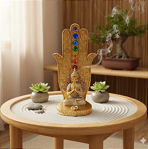 Porta Incenso Buda 16cm em Resina Youbai – Decoração e Energia Positiva