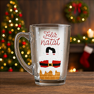 CANECA XICARA DE NATAL DE VIDRO FELIZ NATAL PRESENTE HAUSKRAFT 320ML