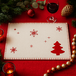 TOALHA LUGAR AMERICANO DE POLIESTER RETANGULAR ARVORE DE NATAL FLOCOS DE NEVE 40X30CM