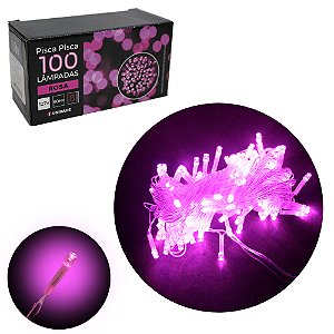 NT. PISCA 100 LEDS ROSA 127V 60HZ 8 FUNCOES 9 MTS FIO TRANSPARENTE NW009RO1001 NEWWAY