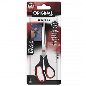 Tesoura Multiuso Inox 14cm 5½'' Original Line | Tesoura Doméstica Escritório Escolar Corte Preciso Cabo Preto