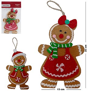 Pendente Natal Biscoito de Gengibre em Feltro 20x13cm SORTIDO | Enfeite para Árvore | Decoração Natalina