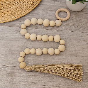 Colar Decorativo em Contas de Madeira com Franja – 60 cm