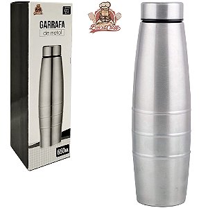 Garrafa Squeeze Metal 650ml Prata Bons Cheff | Squeeze com Tampa | Garrafa Esportiva Academia