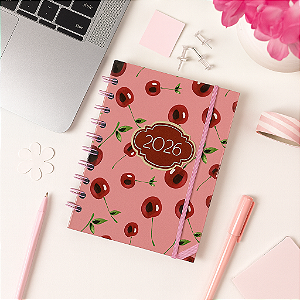 Agenda 2026 Capa Dura Espiral Cerejas 168 Folhas 15x11cm SORTIDA | Agenda Escolar Diária Rio Master