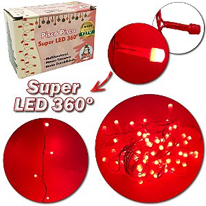 PISCA PISCA 100 LEDS VERMELHO SUPER LED 2X MAIS FORTE 360 127V 9 MTS 8 FUNCÕES
