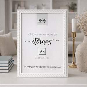 QUADRO DIPLOMAS CERTIFICADOS A4  PLASTICO TORCIDO BRANCO 31X22CM