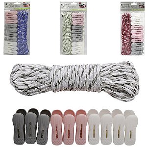 KIT VARAL PRENDEDOR  C/10 PC 6X1,9CM + CORDA MESCLADA DE VARAL 10 MTS - COR SORTIDA