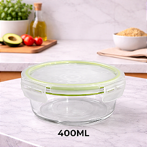 POTE DE VIDRO BOROSSILICATO REDONDO HERMETICO E TRAVA 400ML