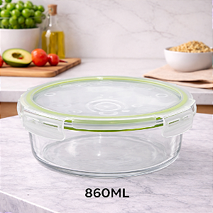 POTE DE VIDRO BOROSSILICATO REDONDO HERMETICO E TRAVA 860ML