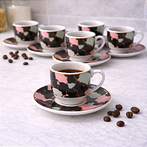 JOGO DE XÍCARAS DE PORCELANA COM PIRES PARA CAFÉ JADE – 12 PEÇAS | 90ML