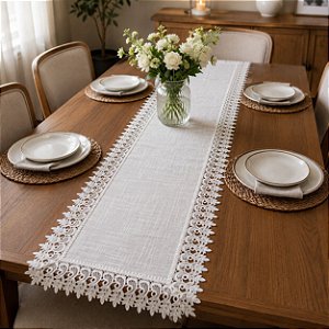 CAMINHO MESA RENDADO LINHA LUXO  040X180CM BRANCO JOLITEX