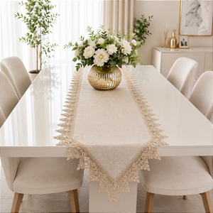 LINHA LUXO CAMINHO MESA RENDADO ARIZONA 040X220CM BEGE