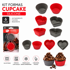 Kit 6 Forminhas CupCake Silicone Redonda Coração  6,5cm