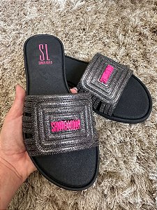 Sandalia Feminina Santa Lolla Shine Brilho Rasteirinha Slide Varejo