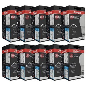 KIT 10 Lâmpada Led Bulbo Pêra 12w 6500k Luz Branca E27 Avant