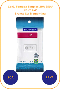 Tomada Simples 10A, 20A 250V 2P+T 4x2  Branca Liz Tramontina