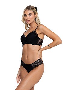 Conjunto Sutiã Bojo Renda e Calcinha Tanga Tule Daily Delights