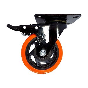 RODÍZIO GIRATÓRIO FREIO PVC LARANJA REFORÇADO MÓVEIS 5"