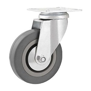 RODÍZIO RODA GIRATÓRIO BORRACHA PVC CINZA AÇO 3" 76MM