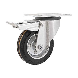 RODÍZIO RODA GIRATÓRIO FREIO BORRACHA PRETA 3 76MM 60KG