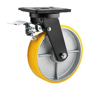 RODÍZIO RODA GIRATÓRIO FREIO POLIURETANO FERRO 8 203MM 900KG