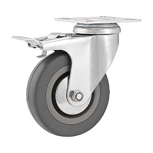RODÍZIO RODA GIRATÓRIO FREIO PVC CINZA AÇO 2" 50MM