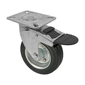 RODA RODÍZIO BORRACHA MACIÇA 5 POL GIRATÓRIO FREIO 100KG