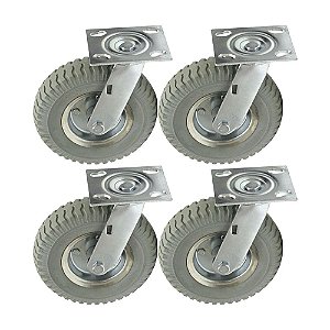 KIT 4 UN RODÍZIO GIRATÓRIO 8X2 RODA MACIÇA PU 250X4