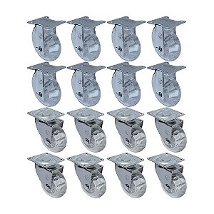 KIT 16 UN RODA RODÍZIO FIXO E GIRATÓRIO GEL 3 POL 75MM MÓVEL