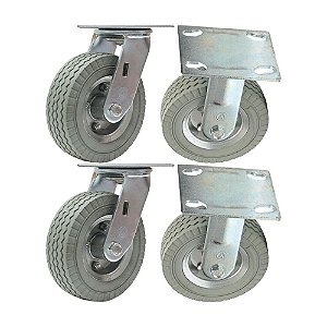 KIT 4 UN RODÍZIO FIXO E GIRATÓRIO RODA MACIÇA PU 6X2