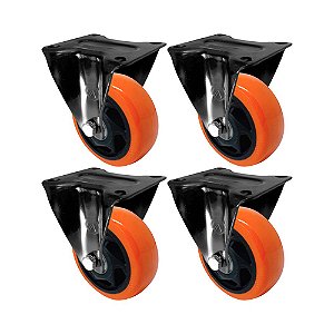 KIT 4 UN RODA RODÍZIO FIXO PVC LARANJA 3 POLEGADAS 75MM MÓVEL