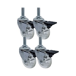 KIT 4 UN RODA RODÍZIO GIRATÓRIO ROSCA FREIO GEL 1,3/8" 40MM