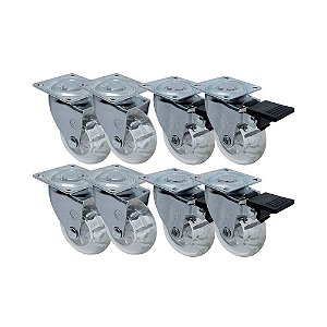 KIT 8 UN RODA RODÍZIO GIRATÓRIO FREIO GEL 1,3/8 POL 40MM
