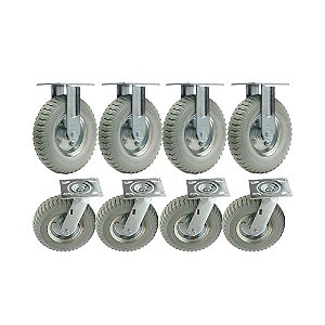 KIT 8 UN RODÍZIO FIXO E GIRATÓRIO RODA MACIÇA PU 250X4