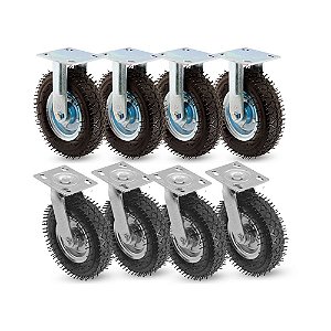 KIT 8 UN RODÍZIO FIXO E GIRATÓRIO PNEUMÁTICO CARGO 250X4
