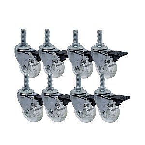 KIT 8 UN RODA RODÍZIO GIRATÓRIO ROSCA FREIO GEL 3 POL 75MM