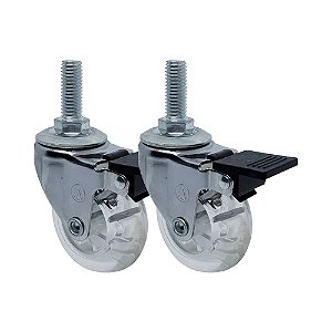 KIT 2 UN RODA RODÍZIO GIRATÓRIO ROSCA FREIO GEL 3 POL 75MM
