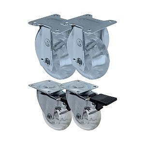 KIT 4 UN RODA RODÍZIO FIXO E GIRATÓRIO FREIO GEL 3 POL 75MM