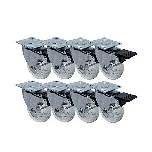 KIT 8 UN RODA RODÍZIO GIRATÓRIO FREIO GEL 2 POL 50MM MÓVEIS