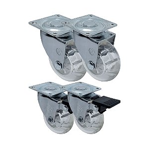 KIT 4 UN RODA RODÍZIO GIRATÓRIO FREIO GEL 2 POL 50MM MÓVEIS