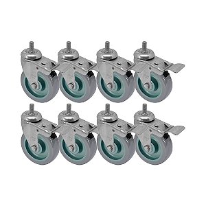 KIT 8 UN RODA RODÍZIO GIRATÓRIO ROSCA FREIO TRAVA PVC BP 3"