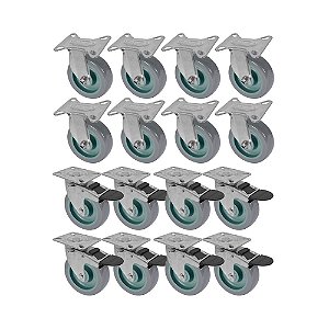 KIT 16 UN RODA RODÍZIO FIXO GIRATÓRIO FREIO TRAVA PVC BP 3"